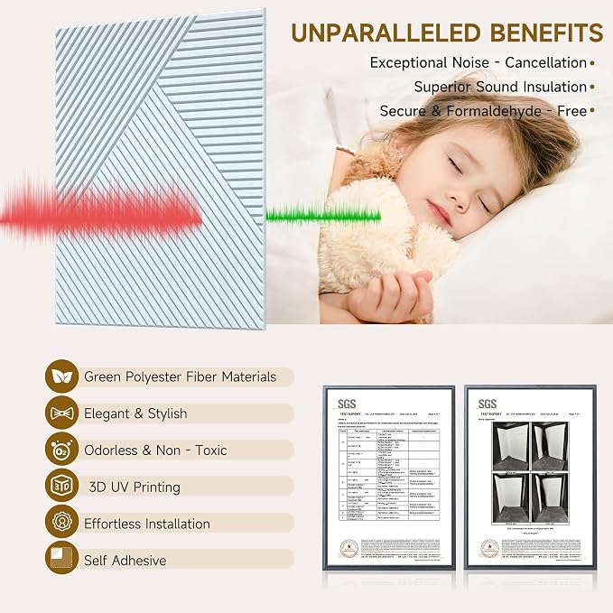 Acoustic Wall Panels,6 Pack,23.6"x23.6" Soundproof Panels,White | Self-Adhesive Sound Absorbing Panels,3D UV Printing with Wood Print,High-Density Polyester Fiber, Art Acoustic Panels - Image 3