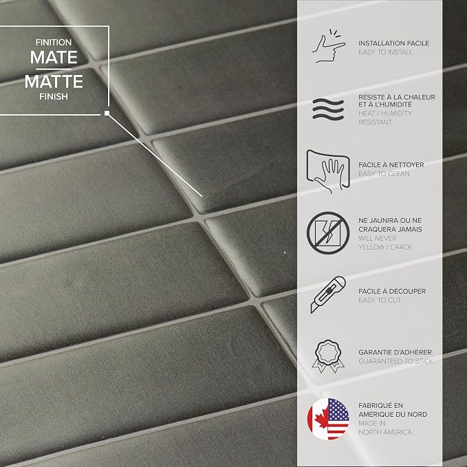 Smart Tiles Peel and Stick backsplash, Stacked Smoke Gray, 11.43"x9" | Pack of 5 (3.5 sq ft), Matte, Heat/Moisture Resistant, Low VOC, Kitchen/Bathroom, Renter Friendly, Made in Canada - Image 5