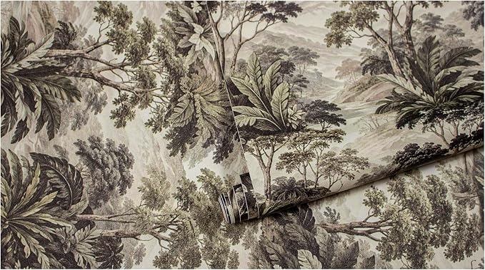 HAOKHOME Vintage Peel and Stick Wallpaper Forest Bathroom 17.3in x 19.7ft | Self Adhesive Removable Landscape Botanical Jungle Toile Wall Paper Textured Bedroom Accent Wall Green Grey Contact Paper - Image 9