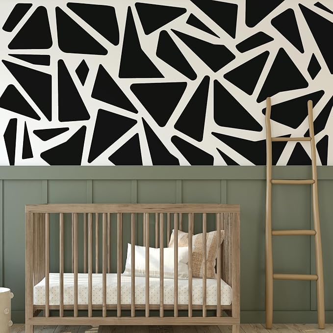 Large Black Boho Geometric Wall Decals, Modern Triangle Wall Décor | Stunning bold aesthetic accent wall in minutes. Peel and stick matte black vinyl stickers for living room, bedroom, office. - Image 3
