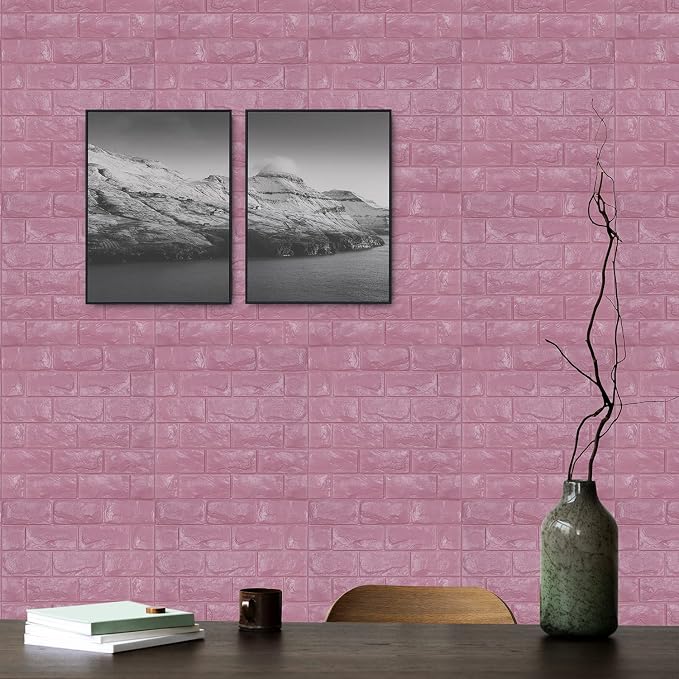 30PCS 3D Wall Panels Peel and Stick Faux Brick Wallpaper Pink Self Adhesive Foam Brick Paneling Faux Stone Wall Panels (30PCS, Pink) - Image 3
