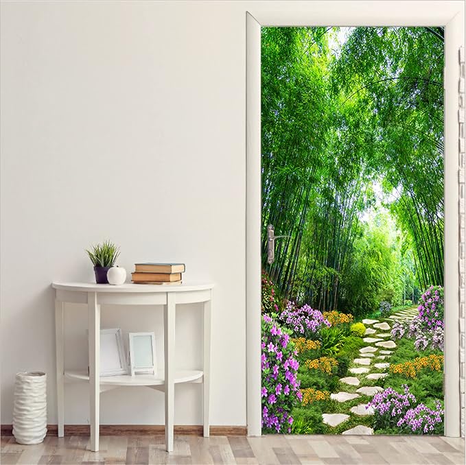 artfanke 3D Peel and Stick Door Murals 33.5"x84.6"- Self-Adhesive Door Stickers Wallpaper- Beautiful Bamboo Garden Wall Poster for Home Wall Decor (2 Sheets/Set) - Image 2