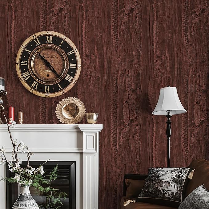 Wood Contact Paper Red Brown Faux Wood Peel and Stick Wallpaper Vintage Removable Self Adhesive Wooden Wallpaper Woods Grain Contact Paper for Countertops Cabinets Walls 17.3"x200" - Image 4