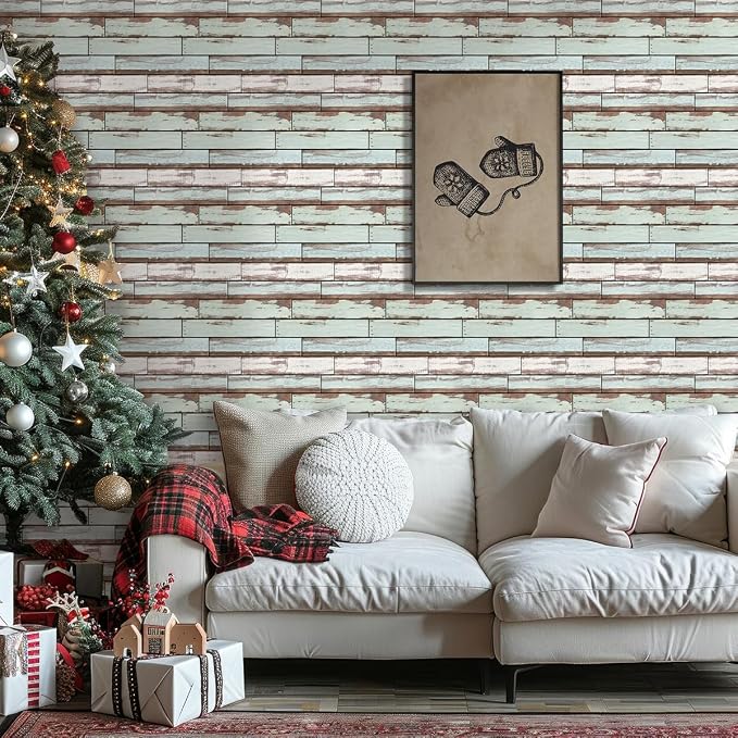 Commomy Faux Wood 3D Wall Sticker Peel and Stick Tiles 10 Pcs 11.8" x 11.8" | Ultralight Thin PVC Wood Grain Wallpaper Tiles for Quick DIY Wall Paneling Decor(9.7sq.ft) - Image 2