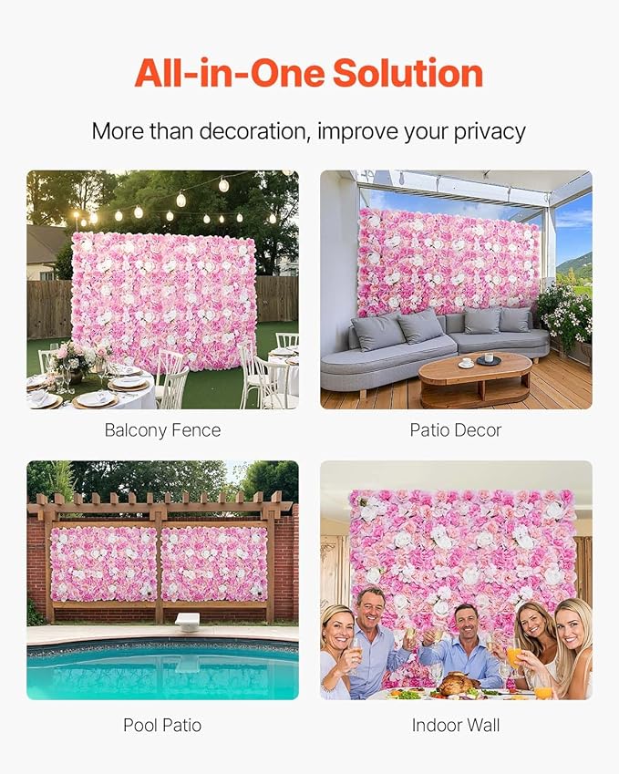 VEVOR 3D Flower Wall Panel, Artificial Floral Wall Background Mesh Backing Mat,Seamless Design&Easy Installation for Wedding Valentines Day Home Baby Party Backdrop Decor,Pink - Image 5