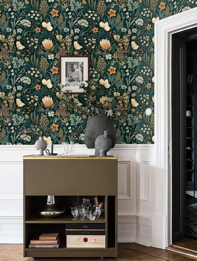 Orainege Vintage Floral Peel and Stick Wallpaper Boho Floral Contact Paper | 17.3in x118.1in Flower Wallpaper Peel and Stick Flower Self Adhesive Wall paper for Bedroom Removable Decorative - Image 8