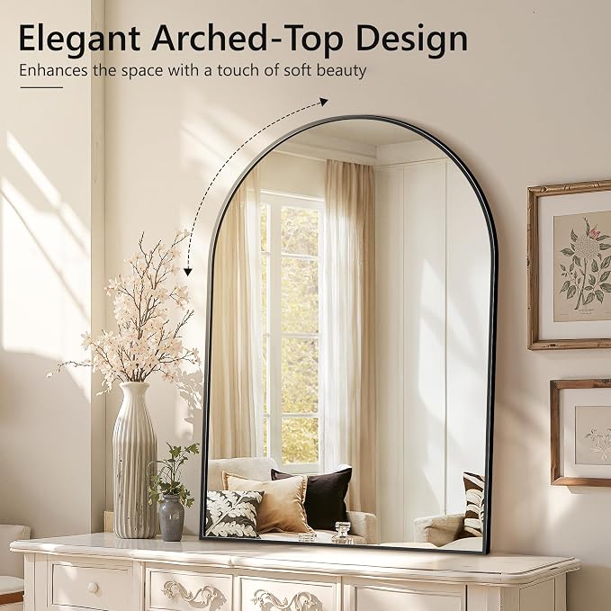 Arched Bathroom Mirror for Wall, 55" x 35" Metal Frame Vanity Mirror, Black - Image 4