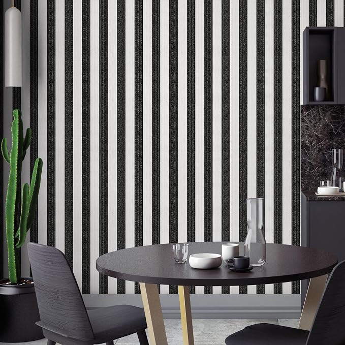 Black Stripe Peel and Stick Wallpaper A Set of 15.7" x 472" Black and White Self-Adhesive Wallpaper Removable Waterproof Contact Paper for Cabinets,Bedroom,Nursery,Accent Wall - Image 4