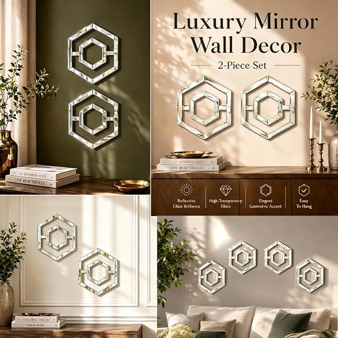 Square Decorative Wall Mirror 12 x 12 Inch, Silver Frameless Mirror Wall Decor with Beveled Edge, Modern Wall Mounted Accent Mirror for Living Room, Bedroom, Hallway, Set of 2 - Image 7