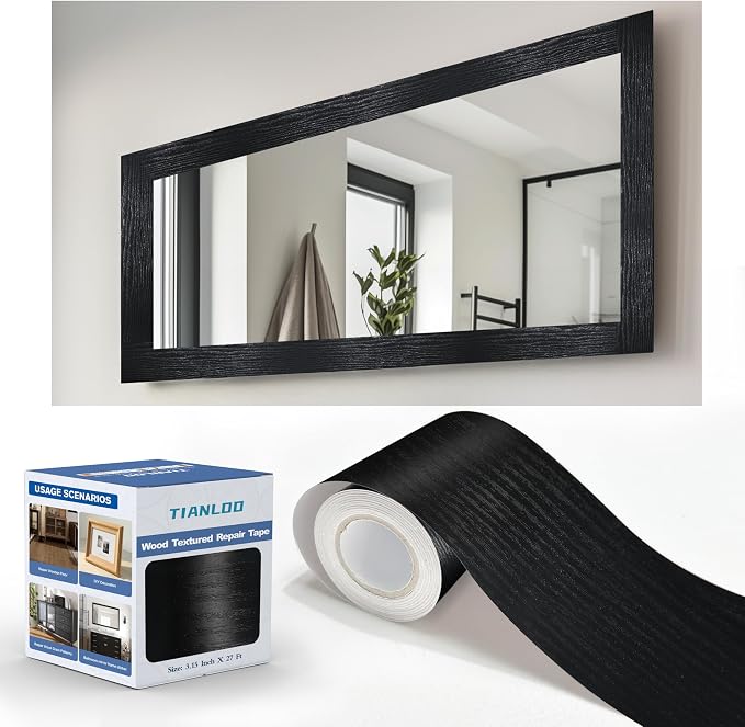 TIANLDD 27 FT Wood Grain Wallpaper Border, Removable Waterproof Mirror Border Peel and Stick,Bathroom Mirror Frame Border.（Black） by TIANLDD