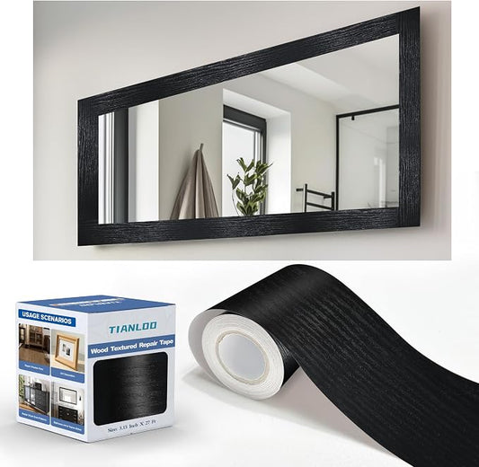 TIANLDD 27 FT Wood Grain Wallpaper Border, Removable Waterproof Mirror Border Peel and Stick,Bathroom Mirror Frame Border.（Black） by TIANLDD