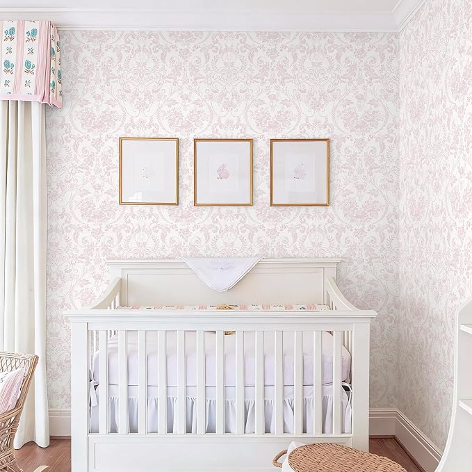 Ismoon Peel and Stick Wallpaper Pink Contact Paper 17.3in x 32.8ft Vintage Floral Wallpaper Boho Damask Removable Textured Wall Paper for Bedroom Bathroom Shelf Cabinet Décor - Image 4