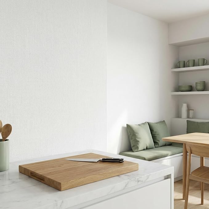 WADILE Grasscloth Peel and Stick Wallpaper 15.7in x 787.4in, Textured Contact Paper for Cabinets, Faux Linen Wall Paper Pull and Stick, Fabric Vinyl Wallpaper Self Adhesive White | Textured contact paper, Faux linen, Vinyl material, Cabinets, Self adhe... - Image 3