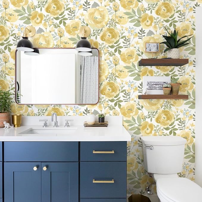 Orainege Peel and Stick Wallpaper Floral Wallpaper for Bedroom Yellow | 16.9inx118.1in Self Adhesive Wallpaper Contact Paper Decorative Wall Paper for Living Room Bathroom Decor Vinyl Removable - Image 7