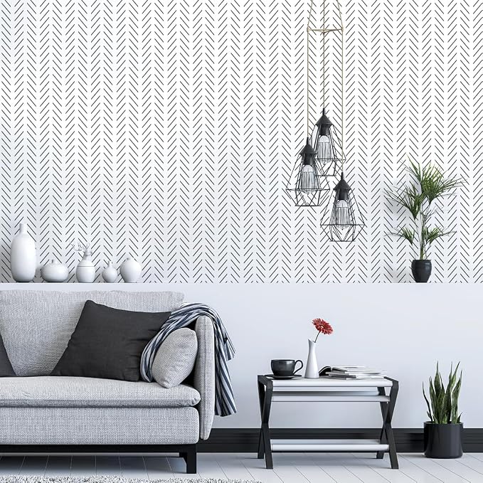 Erfoni Black and White Peel and Stick Wallpaper Herringbone Contact Paper | 17.7in x 118.1in Modern Geometric Removable WallPaper Bathroom Peel and Stick Self Adhesive Contact Paper for Accent Wall - Image 8