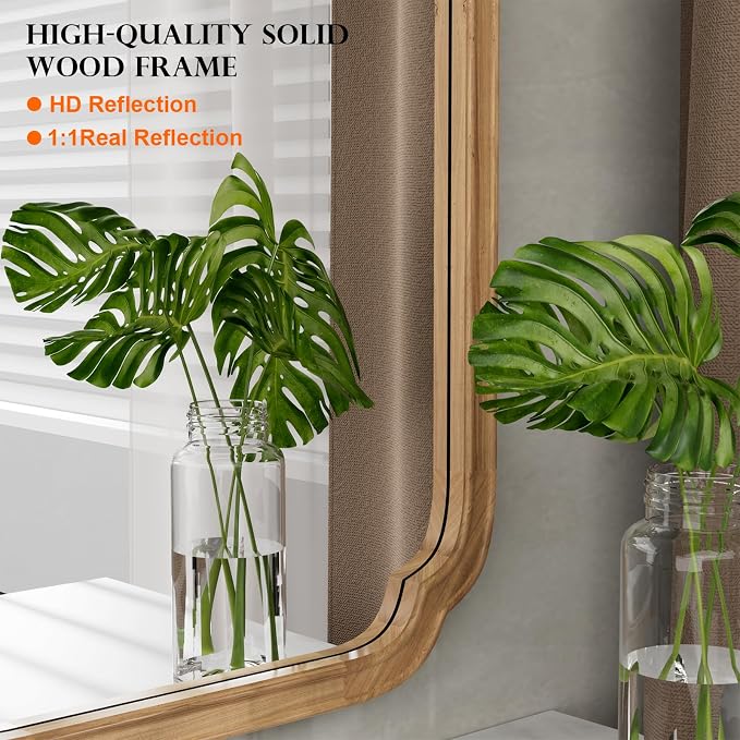 WallBeyond 24" x 36" Rounded Corner Arch Wall Mirror with Wood Frame for Entryway, Living Room or Bedroom Home Decor - Light Woodgrain [24" x 36" Honey-Colored] - Image 5