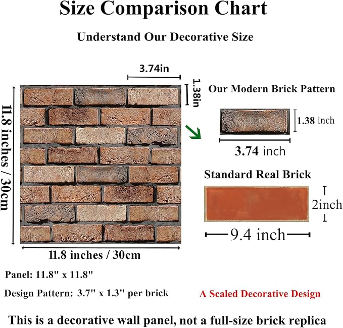 3D Wall Panels Peel and Stick 10 Pcs Brick Textured PVC Panels | 11.81*11.81 Inch, Waterproof, Self-Adhesive Wall Tiles, for Accent Walls, Kitchen, Bathroom, Bedroom & Office Decor - Image 2
