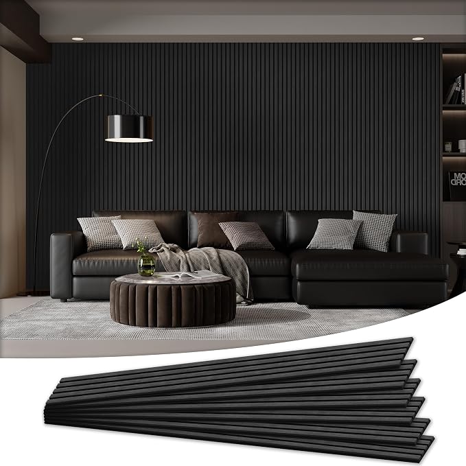 6 Pack Wood Salt Acoustic Wall Panels 94" x 7.9" x 0.8", Dark Gray | 3D Fluted Soundproof Wooden Wall Panel, Sound-absorbing Wall Decor for Home Theater Studio Office Bedroom by LDB_BUILDING