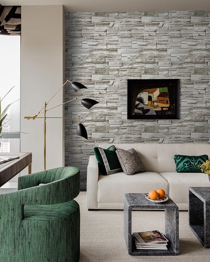 Timeet Brick Wallpaper Peel and Stick Wallpaper Faux Brick Contact Paper Stone Wallpaper 17.3in x118.11 Self-Adhesive Removable Wall Paper for Bedroom Living Room Wall Decor - Image 6