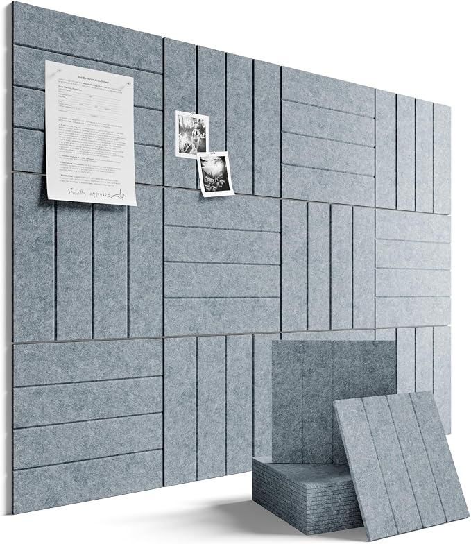 Fluxynara 48" x 36" Large Felt Bulletin Board, Blue Gray | 12 Pack Cork Board Alternative with 60 Safe Adhesive Tabs, Pin Boards for Wall Decor, Home, Office, Classroom,Dorm by FLUXYNARA