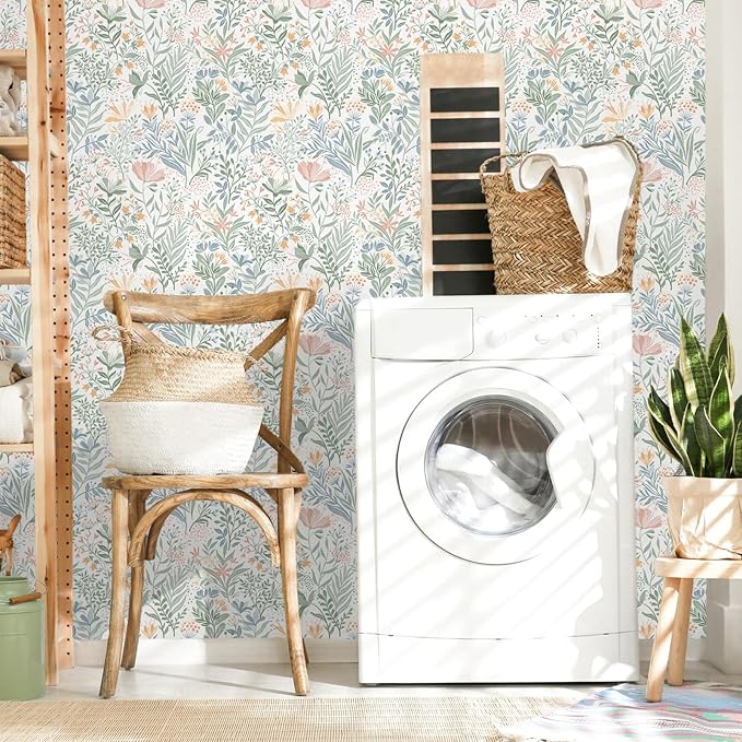 Fititem Floral Peel and Stick Wallpaper Boho Modern Wall Paper 17.3”×78.7” | Wildflower Self Adhesive Contact Paper for Cabinet Fun Nature Removable Waterproof Wallpaper for Bathroom Kids Bedroom Decor - Image 7