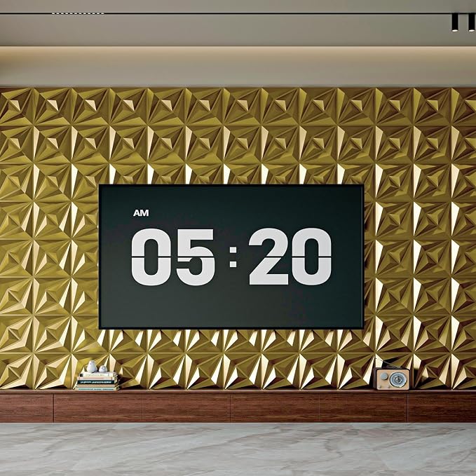 AMZDEPOT 3D Wall Panels, 12''x12'', 20 Pcs, Gold | Interior Wall Decor, 3 Layout Options, PVC Textured Wall Art, for Living Room Bedroom TV Background Gaming Room - Image 9