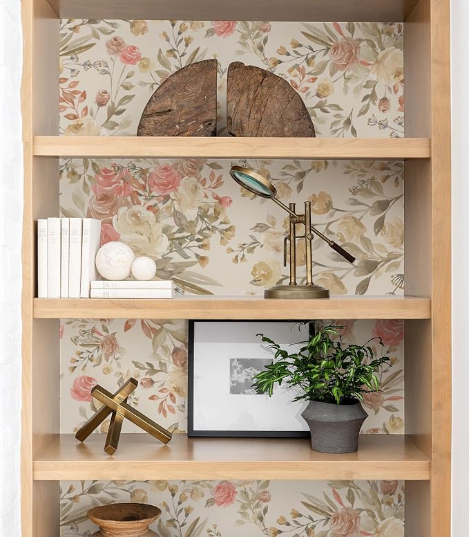 Vintage Floral Wallpaper Peel and Stick Pink Floral wallcovering Self-Adhesive Wallpaper for Cabinets and Drawers Bathroom Wallpapers (Pink Rose, 472.44“ X 17.4") - Image 6
