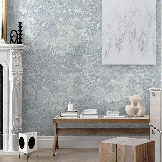 Ismoon Vintage Wallpaper Peel and Stick Blue Neutral Wallpaper 17.3in x16.4ft Forest Animals Contact Paper for Bedroom Thicken Waterproof Self-Adhesive Wall Paper Removable Renter Friendly Vinyl - Image 8