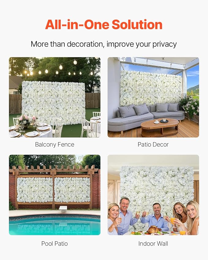 VEVOR 3D Flower Wall Panel, 24 PCS 15 x 15 inch, Artificial Floral Wall Background Mesh Backing Mat,Seamless Design&Easy Installation for Wedding Valentines Day Home Baby Party Backdrop Decor,White - Image 5