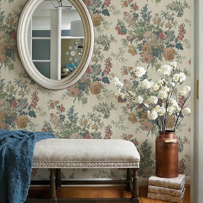 Heroad Vintage Floral Wallpaper Farmhouse Peel and Stick Contact Paper | French Peony Stick on Wall Paper for Cabinets Drawers,17.3''x196'',Removable Self Adhesive Decor Vinyl for Bathroom Bedroom - Image 2