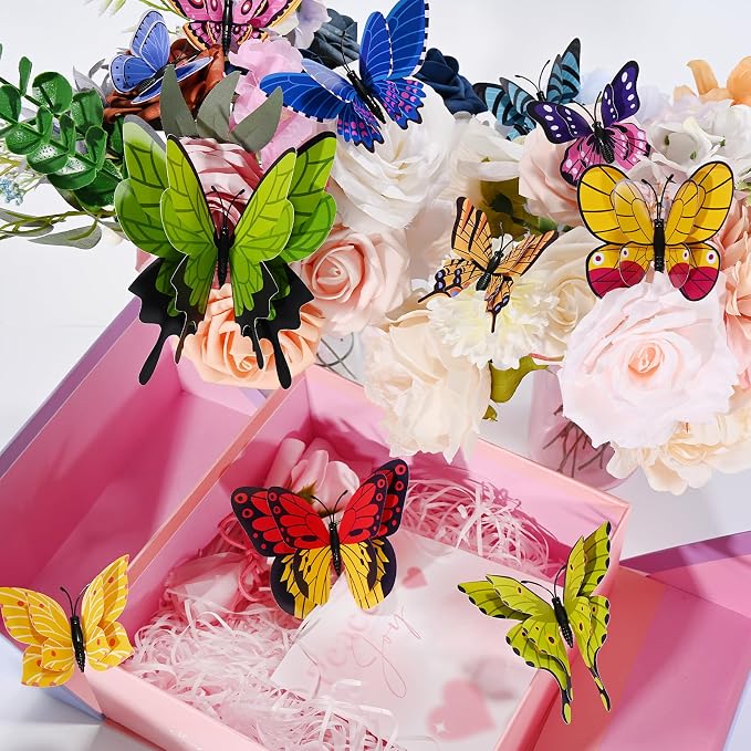 SAOROPEB 3D Butterfly Wall Decor, 24 Pcs Cottagecore Butterfly Decorations | Double Layer for Party Decorations Locker Decor Refrigerator Decal, Reusable - Image 3