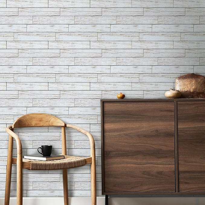 COMSTICKC 3D Faux Wood Wall Sticker Shiplap Peel and Stick, Not Real Wood | 10 Pcs 11.8" x 11.8", Lightweight Self-Adhesive Fake Wood Wall Panels Covering for Quick DIY Wall Upgrades, Cover 9.7 sq ft - Image 7