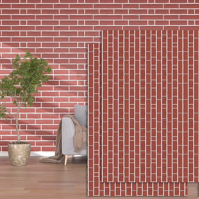 3D Wall Panels - 4PCS 47.2"x26" Faux Stone Wall Covering - MCM Modified Clay Material for Home Art, Accent Brick, Modern Exterior/Interior Decoration, Covering 34 sq.ft Slate Red Brick by NAMAII