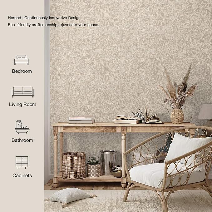 Heroad Peel and Stick Wallpaper Boho Brown Contact Paper 17.3"x78.7" Striped Wall Paper Modern Removable Self Adhesive Wallpaper for Bathroom Bedroom Cabinet Waterproof Neutral Wall Decor Vinyl Roll - Image 3