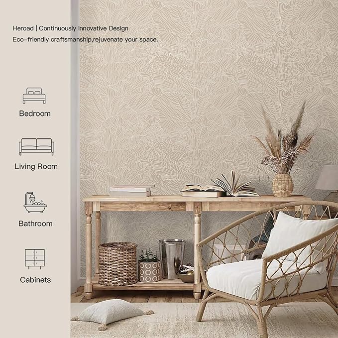 Heroad Peel and Stick Wallpaper Boho Brown Contact Paper 17.3"x393" Striped Wall Paper Modern Removable Self Adhesive Wallpaper for Bathroom Bedroom Cabinet Waterproof Neutral Wall Decor Vinyl Roll - Image 3