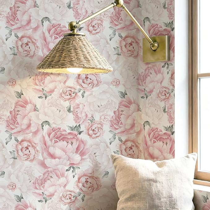 Safiyya Pink Floral Wallpaper Peel and Stick Removable Self Adhesive Wall Paper for Bedroom Bathroom Flowers Contact Paper for Cabinets Walls Vinyl Roll 393''x 17.3" - Image 6