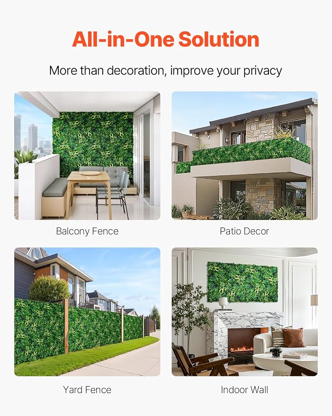 VEVOR Artificial Grass Wall Panels, 12 PCS 20 x 20 inch, 3D Combination Greenery Boxwood Panel for Indoor Outdoor Green Decor & Ivy Fence Covering, Privacy Backdrop Wall Hedge Screen for Garden - Image 5