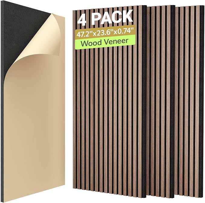 TONOR Dual-Layer Thickened Acoustic Wood Wall Panels Self Adhesive, 4 Pack 47.2"x23.6"x0.72" High Density Large Sound Proof Panels for Walls, Peel and Stick Wall Panels for Interior Wall Décor, Walnut by TONOR