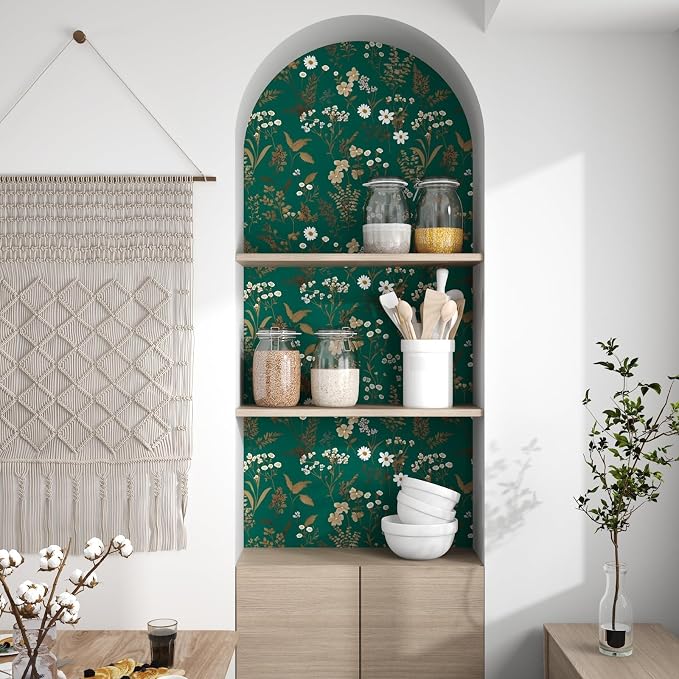 Laatse Vintage Dark Green Gold Floral Peel and Stick Wallpaper 17.5"x393" | Self Adhesive/Removable/Waterproof/Thick Vinyl Contact Paper for Bathroom Bedroom Shelf Cabinet Drawer,Prepasted,Easy Peel - Image 5