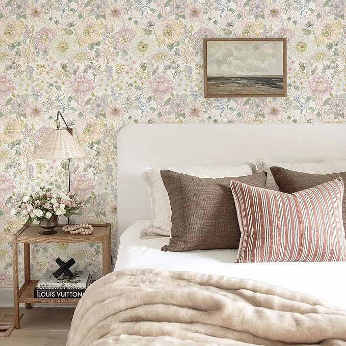 Dimoon Peel and Stick Wallpaper Floral Pink Contact Paper Cottage Wallpaper Modern Boho Farmhouse Removable Renter Friendly Waterproof Wall Paper for Cabinets Kitchen Botanical Vinyl 78.7" x 17.3" - Image 2