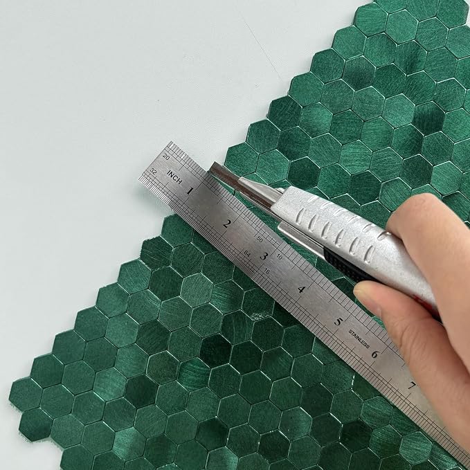 Select 5 Pack Hexagon Peel and Stick Backsplash Tiles, Hunter Green | Self Adhesive Metal Backsplash Stick On Aluminum Tiles for Kitchen Bathroom, 12” x 12” Wall Tiles w/10 Edge Pieces - Image 6