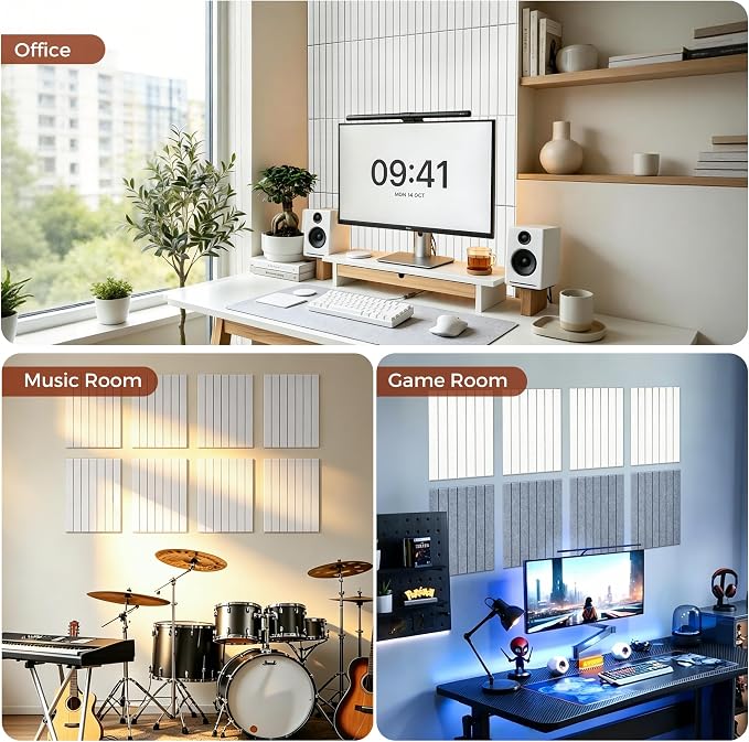 TO-TH Sound Absorbing Panels Self-Adhesive Acoustic Wall Panel 12Pack,White | Peel and Stick, Sound Deadening Panels for Acoustic Treatment, 100%Polyester Fiber, 11.8"×15.7"×0.35", for Studio,Office,Home - Image 8
