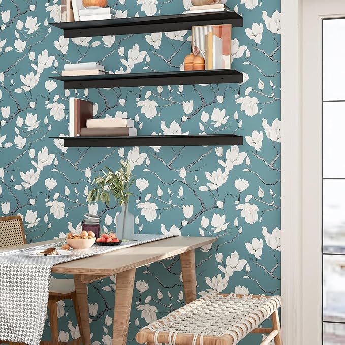Laatse Vintage Floral Orchid Wallpaper Peel and Stick 17.5" x 118",Blue | Self Adhesive/Removable/Waterproof/Thick Vinyl Contact Paper for Bathroom Bedroom Shelf Cabinet Drawer,Prepasted,Easy Peel - Image 6