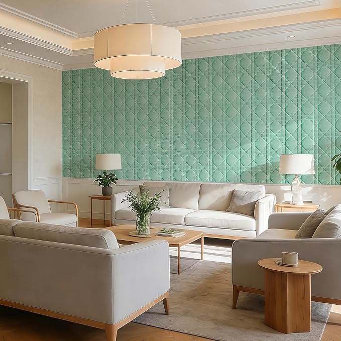 Velvet 3D wall Panels for Interior wall Decor Peel and Stick, Soundproof Geometric Textured 3D Wall Panels for Living Room, Bedroom, TV Background 17.7" x 17.7" 12pcs (Green) - Image 2
