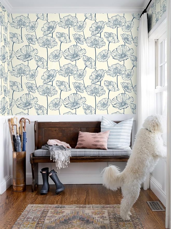 Orainege Peel and Stick Wallpaper Blue and Beige Wallpaper | 17.3inx393.7in Floral Contact Paper Self Adhesive Wall Paper Boho Removable for Bedroom Living Room - Image 7