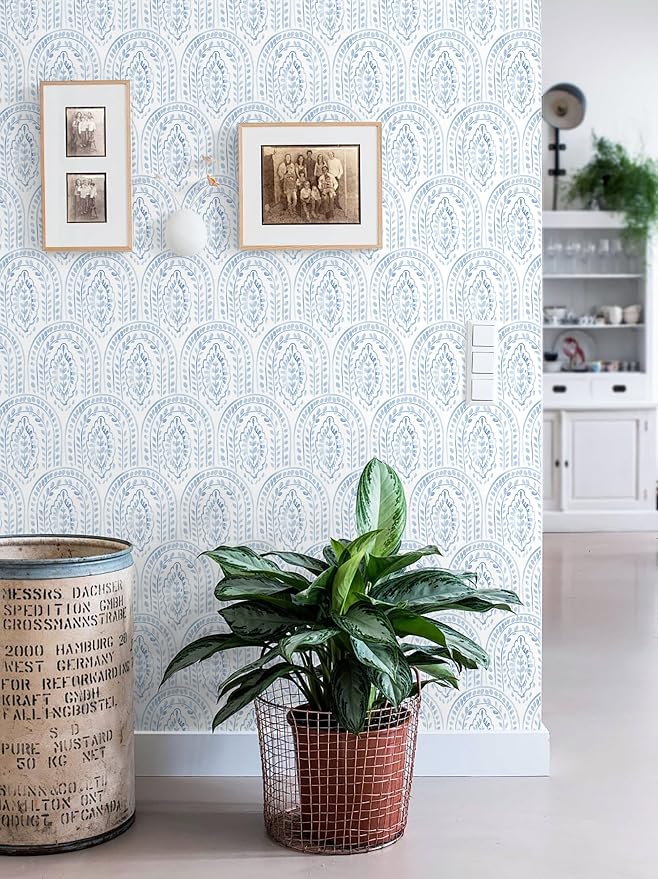 Peel and Stick Wallpaper Modern Wall Paper Boho Contact Paper Removable Peel and Stick Blue and White Self-Adhesive Wallpaper for Bathroom Bedroom Kitchen Wall Decor 17.3" x 394" - Image 9