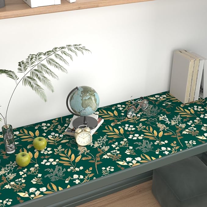 Laatse Vintage Dark Green Gold Floral Peel and Stick Wallpaper 17.5"x197" | Self Adhesive/Removable/Waterproof/Thick Vinyl Contact Paper for Bathroom Bedroom Shelf Cabinet Drawer,Prepasted,Easy Peel - Image 4
