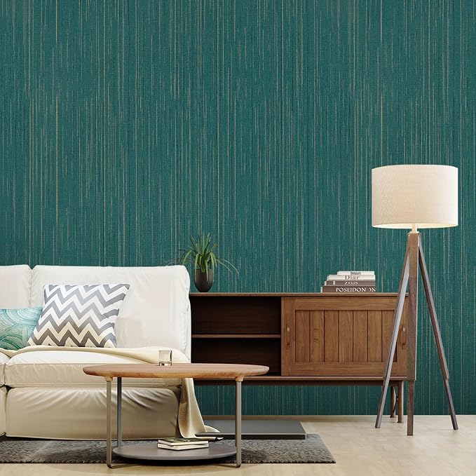 Teal Green Grasscloth Peel and Stick Wallpaper Texture Contact Paper 15.7"x120" Vintage Wallpaper Removable Waterproof Wall Paper for Room Walls Cabinets Furniture Drawers Desk - Image 4