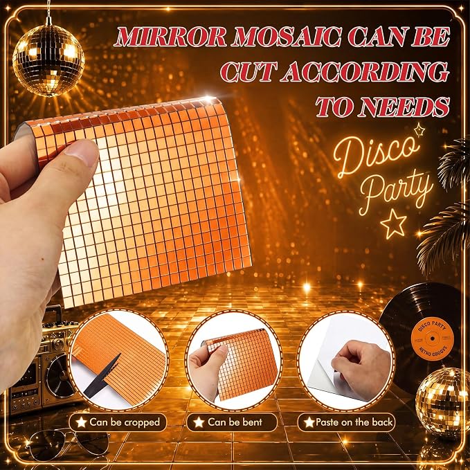 10800 Pieces Orange Disco Mirror Tile Self-Adhesive Mirrors Mosaic Tile - Image 3