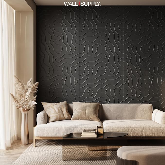 Wall!Supply 3D Flow Line Wall Panels, 12-Pack, Black | Lightweight XPS Foam, Wallpaper Alternative, Easy DIY Installation, Covers 32.29 Sq Ft, for Living Room, Bedroom, Office - Image 7